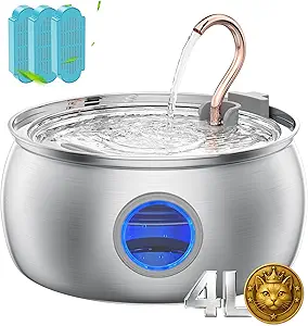 Tomxcute Cat Water Fountain - 4.0L/135oz Gooseneck Copper Stainless Steel Cat Water Fountains for Cats Indoor - Kitty Ca